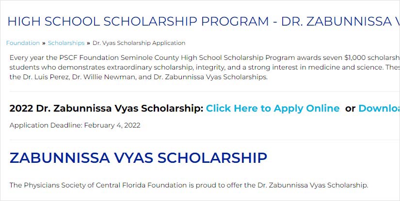 Zabunnissa Vyas Scholarship